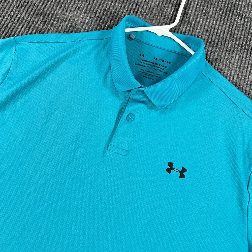 Under Armour Performance Polo Shirt Mens XL Extra Large Blue Short Sleeve Heat